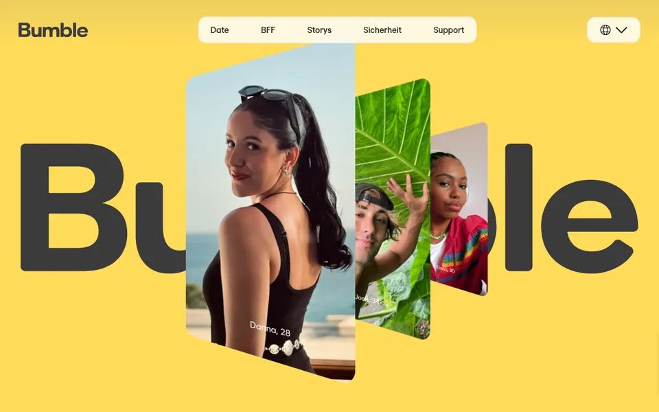 Bumble Erfahrungen: deutsche Startseite von bumble.com