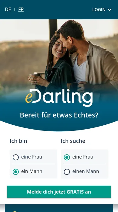 eDarling Erfahrungen: mobile Startseite von edarling.ch im Browser auf dem Handy