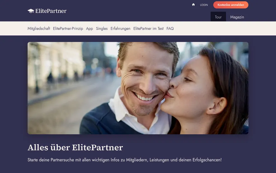 ElitePartner Erfahrungen: Übersichtsseite «Alles über ElitePartner» auf elitepartner.ch