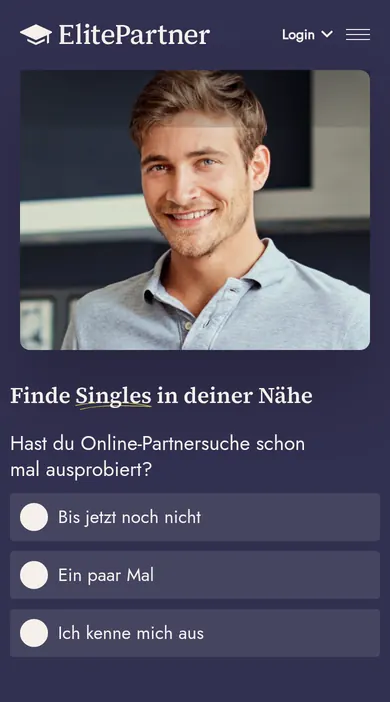 ElitePartner Erfahrungen: mobile Startseite von elitepartner.ch auf dem Handy