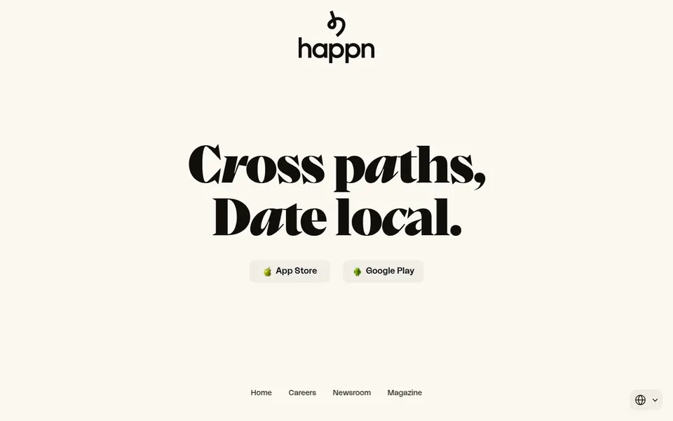 happn Erfahrungen: Startseite von happn.com, «Cross paths, Date local»