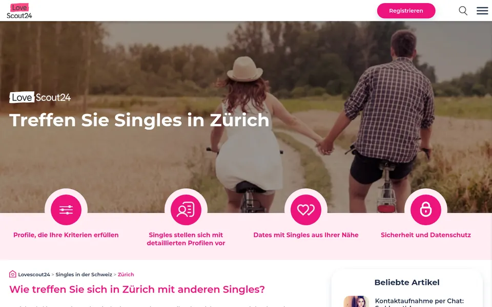 LoveScout24 Erfahrungen: Seite «Treffen Sie Singles in Zürich» auf lovescout24.ch