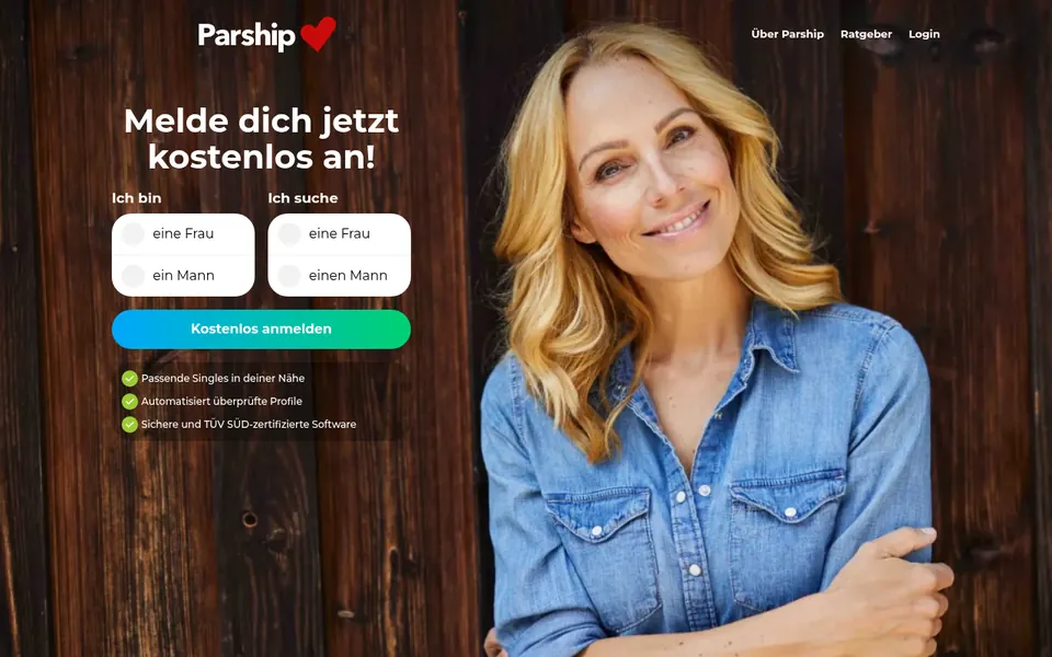 Parship Erfahrungen: kostenlose Anmeldung auf parship.ch mit Auswahl von Geschlecht und Suche