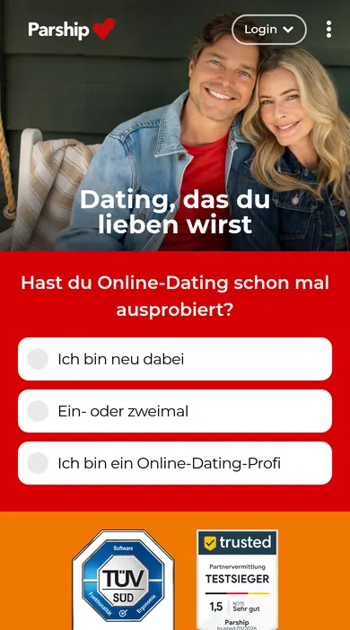Parship Erfahrungen: mobile Startseite von parship.ch auf dem Handy