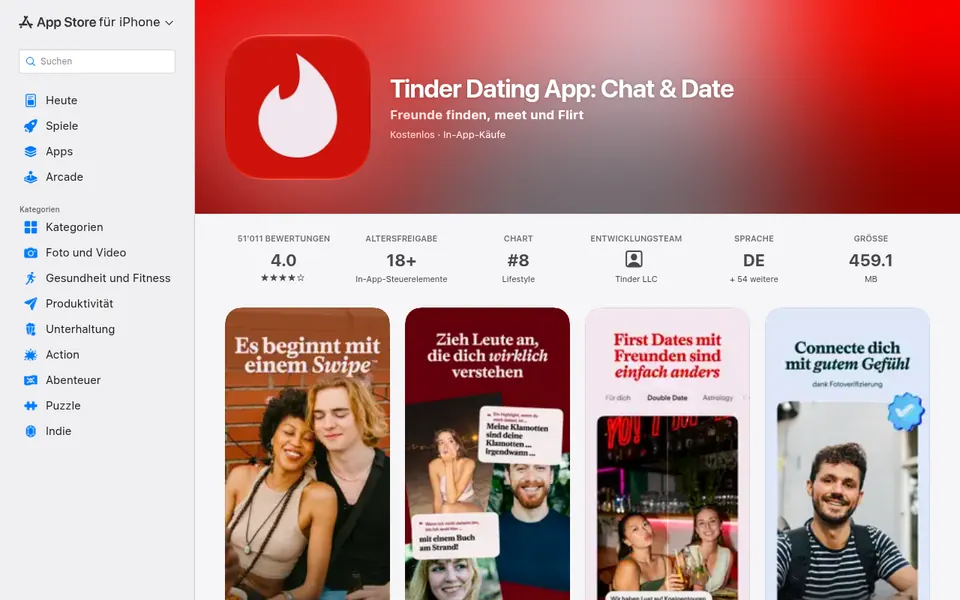 Tinder Erfahrungen: Tinder im Schweizer App Store mit Bewertung und Bildern der App